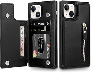 VUNAKE for iPhone 14 Case Wallet Case Cover with RFID Card Holder Zipper Cash Pocket PU Leather Flip Folio Case Magnetic Clasp Heavy Duty Shockproof Protective Case for iPhone 14 Phone Case,Black