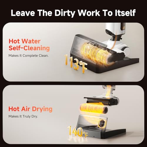 uwant D100 Wet Dry Vacuum Cleaner 180°Lay-Flat Vacuum Mop All in One with 18000Pa Suction Auto Self-Cleaning Anti Odor Stick Pushin Mop Dual-Edge Cleaning Electeic Mop Set for Hard Floor/Carpet,Milky - Image 6