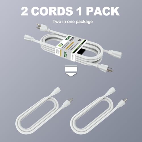 Image of EP 10FT Outdoor Extension Cord, 16 /3 SJTW Heavy Duty White 2PK, ETL Listed