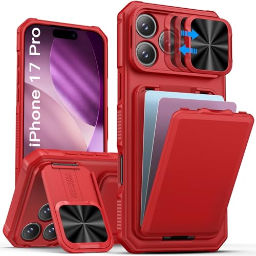 Image of SSLOTSCASE for iPhone 17 Pro Case with Credit Card Holder & Stand, Red