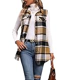 Mina Self Flannel Jacket Vest For Women 2023 Long Plaid Ladies Winter Woman Sleeveless Brown Cardigans Casual Jackets Vests Coat Khaki Brown XXL