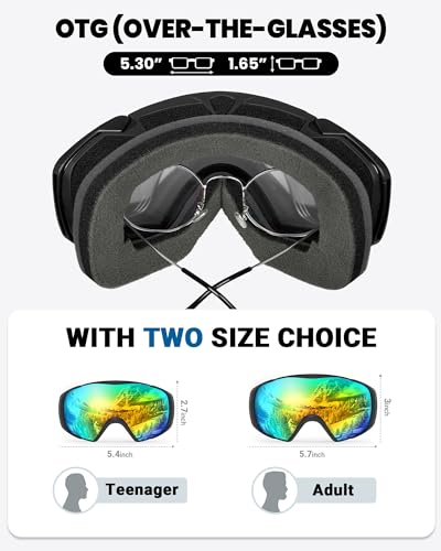 Ski Goggles with Cover Snowboard Goggles OTG Anti-Fog for Men Women - VLT 9.4%