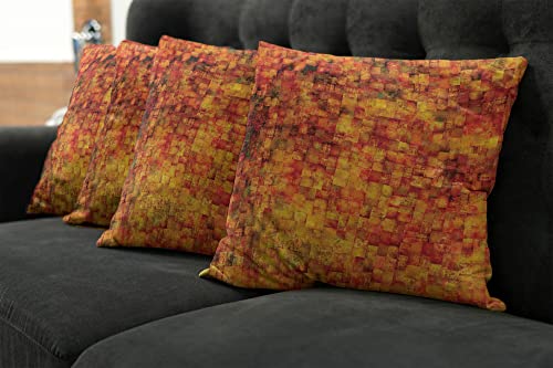 Ambesonne Burnt Orange Throw Pillow Cushion Case Pack Of 4, Vintage Mosaic Background Quadratic Little Geometric Squares Faded Print, Modern Accent Double-Sided Digital Printing, 18", Orange Mustard #TOP6