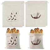 MENUY 4 Stück Brotbeutel Leinen, Leinen Brotbeutel mit Kordelzug, 31x38cm Brottüten Wiederverwendbar, Geeignet für die Aufbewahrung von Brot, Obst und Gemüse