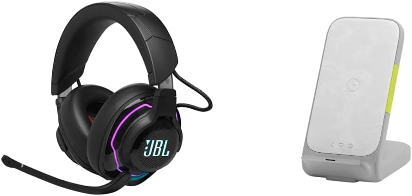 JBL Quantum 910 Wireless Gaming Headset and InfinityLab InstantStation Wireless Stand 33W PD USB-C and USB-A Compact Fast Charging Wireless Charger (White)