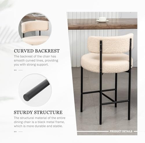 Image of Cinxzar Boucle Bar Stools Set of 3, Beige Counter Height Bar Stools with Backs, Modern Barstools for Kitchen Island, Pub, Club
