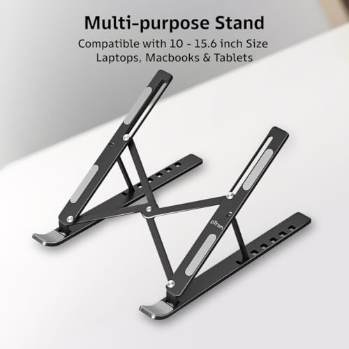 Image of pTron DeskMate M1 15.6 inch Laptop Stand, 7 Adjustable Height, Metal Alloy, Foldable, Portable Tabletop Laptop /Desktop Riser Stand Holder Compatible for MacBook, HP,Dell,Lenovo & All Other Notebook(Black)