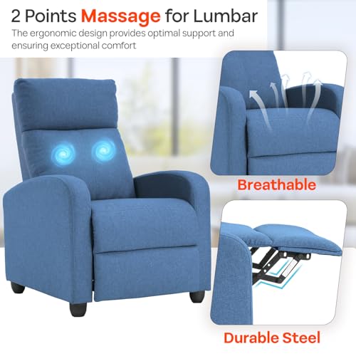 Image of FDW Recliner Chair Massage Chair Reading Chair Reclining Sofa Home Theater Seating with Lumbar Support Massage and Padded Backrest for Living Room and Bedroom (Textile, Blue)
