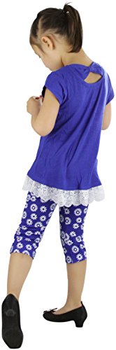 Image of ToBeInStyle Girl's 2 Piece Outfit Top & Leggings Set Casual Graphic Shirt Capri Pants
