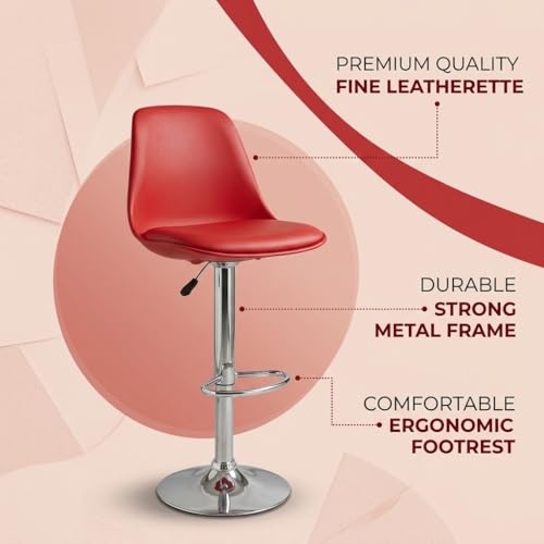 Image of activa Rapid Bar Stool Chair with Height Adjustable Design, Padded Seat & Footrest | Modern Metal Counter Stool for Kitchen, Home, Bar & Cafe Seating | Durable Comfort Chair (Red, Set 1)