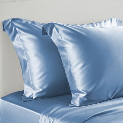 Image of LINENWALAS 100% Pure Bamboo Silk Bedsheet with Oxford Pillow Cover for King Size Bed, Natural Soft, Oeko-Tex Certified & Thermoregulating Bedding Best for Hair and Skin (108 inch x 108 inch, Bahamas Blue)