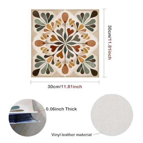 Image of Nuxovilar Peel and Stick Floor Tile,Peel and Stick Vinyl Floor Tiles | 12x12 Inch Retro Geometric Floral Pattern, Self-Adhesive Flooring (10 Pcs)
