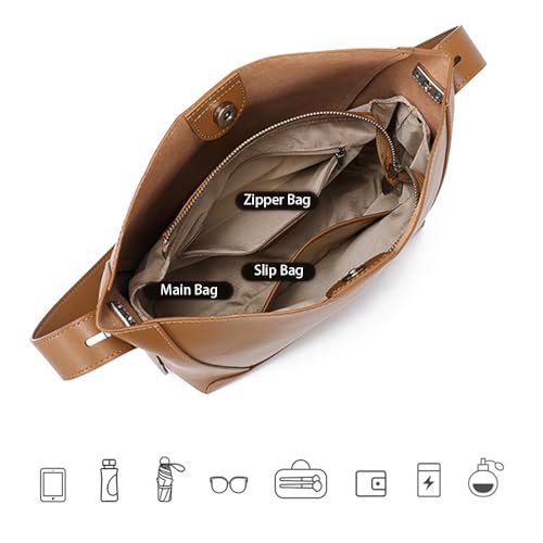 JIUFENG Leather Handbags for Women, Soft Shoulder Tote Crossbody Purses Bucket Bags with Adjustable Strap3