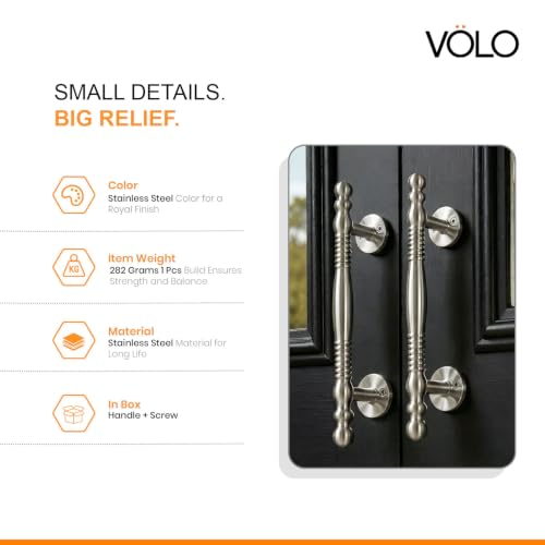 Image of VOLO Main Door Pull Push Handle | Door Handle for Home Office | Interior Exterior Door Hardware Pull Handle | (Pack of 2 Pieces, Silver Satin, 8 Inch (200MM))