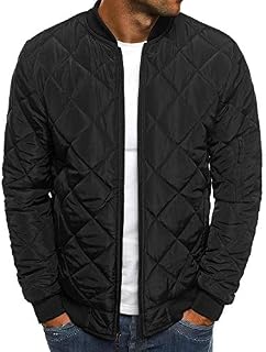 Pengfei Mens Jackets Bomber Varsity Diamond Quilted Fall Winter Coats Outwear Black