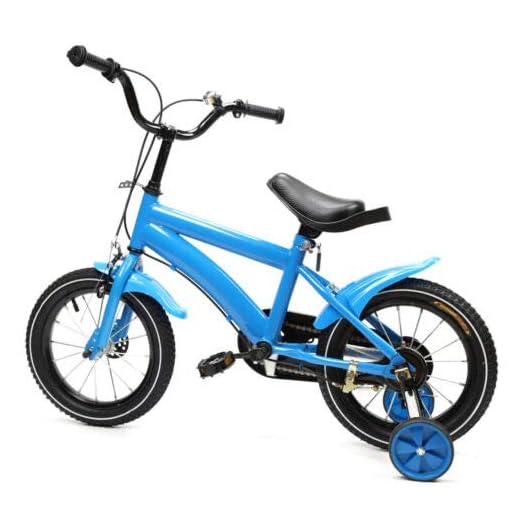 14 tums cykel barncykel med handbroms och avtagbara stödhjul unisex barncykel lämplig för barn från 3–6 år vit/röd/gul/blå (blå)