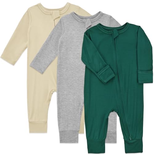 Image of Aablexema Baby Footless Pajamas Rayon 3pcs Unisex Infant Zipper Romper with Mitten Cuffs Sleep Play PJs
