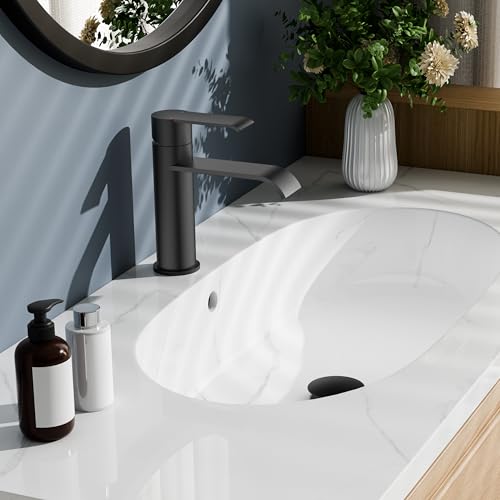 FORIOUS Wasserhahn Bad schwarz mit Ablaufgarnitur, Waschtischarmatur Einhandmischer – Hochwertige Waschbecken Armaturen für Badezimmer, Moderne Armatur Badezimmer, Energiesparend & Wassersparend