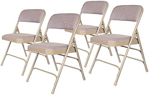 OEF Furnishings Premium Fabric Upholstered Steel Folding Chairs, 4 Pack, Beige