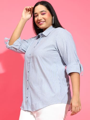Image of Women Cotton Comfort: Plus Size Yellow Striped Shirt Out Door Dailywear Foram XL /2XL /3XL /4XL /5XL /6XL /7XL /8XL.
