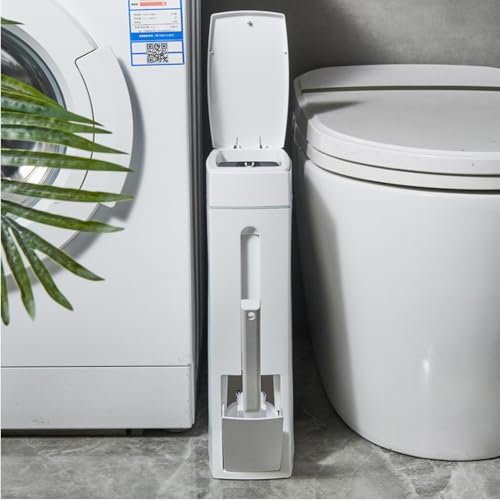 Poubelle de Salle de Bain 4,5 L avec Couvercle Pop-up en Plastique avec Brosse WC pour Toilettes, Cuisine, Chambre à Coucher, Bureau, Salon - Couvercle...