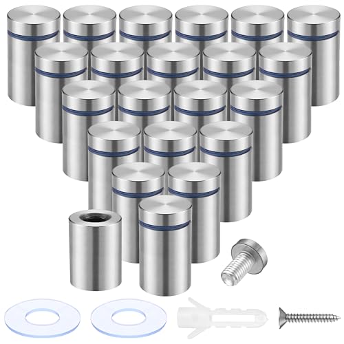 Image of Pelopy 24 Pcs Silver Sign Standoff Screws Advertising Screws Stainless Steel Wall Standoff Mounts Glass Acrylic Nail (3 /4 x 1-3 /16 Inch)