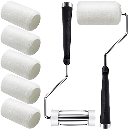 2 Pack 4 Inch Self Lock Roller Frame And 6 Roller Cover Set Small Paint Roller Frame Roller Paint Brush Household With Durable Anti-Fatigue Soft Grip Handle House Paint Rollers For Painting Walls #TOP4