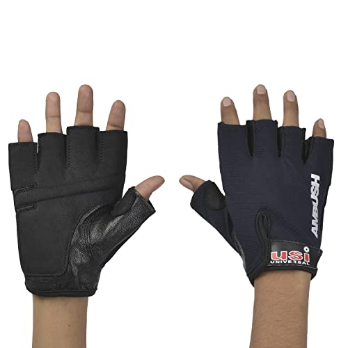 Image of USI UNIVERSAL 733A Ambush Fitness Gym Gloves, Workout Powerlifting Gloves, Leather Polyester, Elastane Neoprene, Foam Construction, Suede Leather Palm (Medium, Grey)