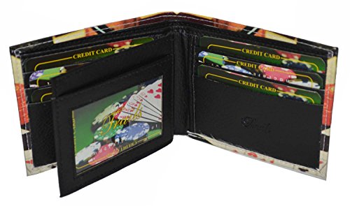Mens Bifold Exotic Wallet Picture Casino Poker Chips with printed gift box.3