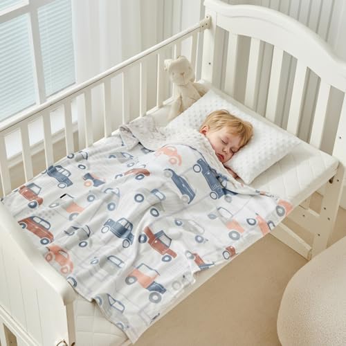 Image of DuShow Cars Baby Blanket for Boys - Ultra Soft Double Layer Minky Blanket with Dotted Backing, Lightweight Receiving Swaddle for Newborns & Toddlers, Nursery, Stroller, Carseat-30x40 Inches