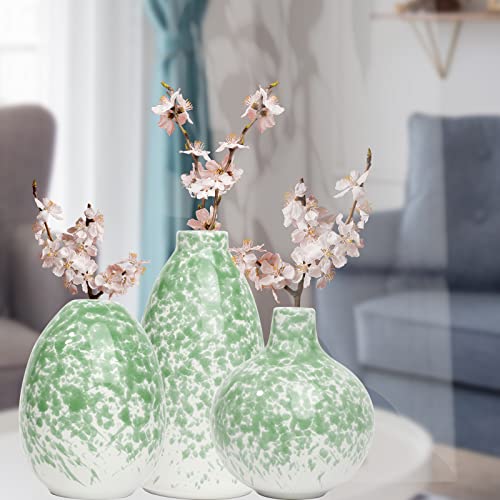 Ceramic Vase 3 Piece Set, Home Decor Decorative Flower Vases Set For Modern Farmhouse Decoration, Living Room Centerpieces,Events, Table, Bookshelf, Mantel And Entryway Decor (Green,Oval) #TOP6