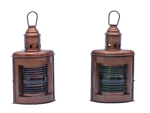 Hampton Nautical Antique Copper Port and Starboard Oil Lamp, 12", Copper