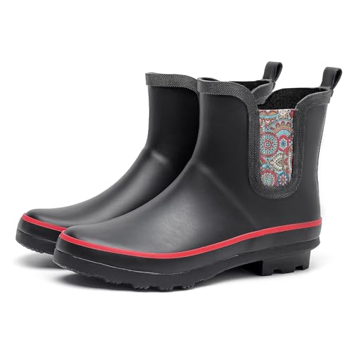 Image of SWIFTFROG Rain Boots for Women - Waterproof Ankle Garden Shoes Anti-Slipping Floral Printed Rainboots for Ladies Stylish Light Ankle Rain Shoes, Women's Rain Footwear