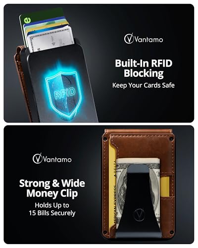 Image of Vantamo Premium Wallet for Men with Money Clip & Card Holder, Compact & Slim Wallet with RFID, 8-12 Cards, Perfect Gifts for Men