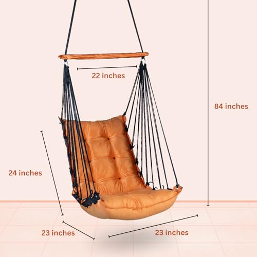 Image of Curio Centre Cotton Swinging Hammock Hanging Swing Chair /Hammock Swing for Adults & Kids /Swing for Indoor Outdoor, Garden & Patio /Durable Portable Jhula /Swing for Home - Orange