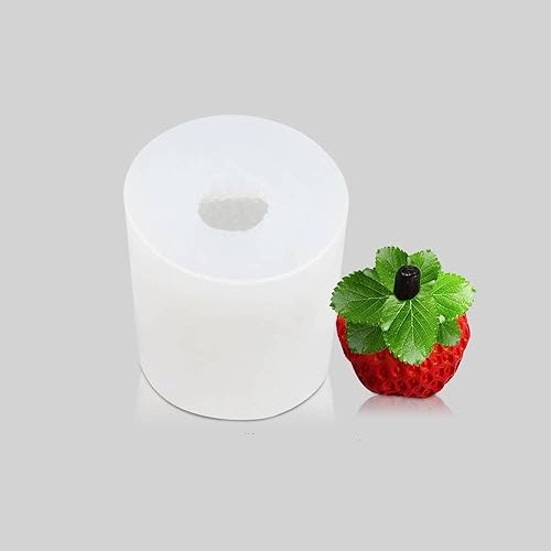 Molde de vela 3D de silicona para frutas, moldes para hornear pasteles de chocolate, molde de cera hecho a mano (fresa A_1.44 x 1.68 pulgadas)