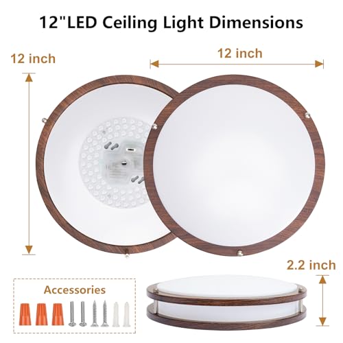 Image of Flush Mount Ceiling Light - 2 Pack 36W 3000K /3500K /4000K /5000K /6000K Dimmable Led Ceiling Light Fixture for Kitchen Hallway Bedroom Bathroom (2, Nussbaum, 12 Inch)