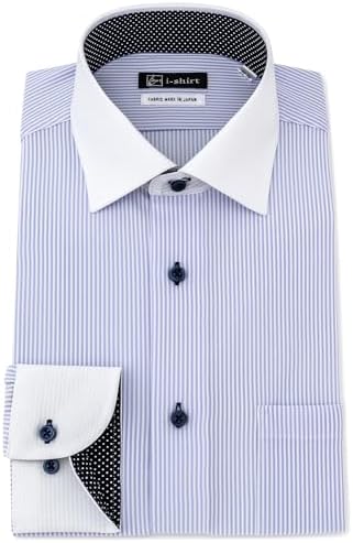 （08:00時点） [アイシャツ] メンズ 051 サックス セミワイド ロンドンストライプ 別生地切換(ドット) M15120004182 首回り39cm×裄丈80cm