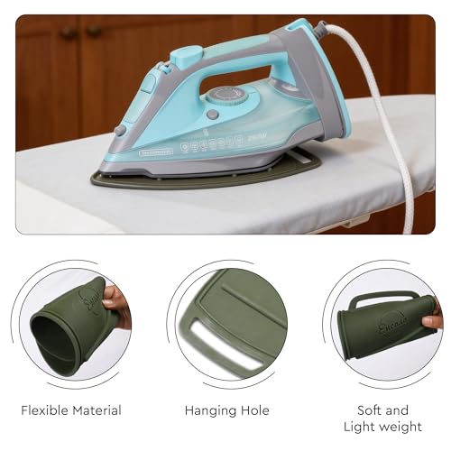 Image of Encasa XO Silicon Mat for Hot Iron Rest - Heat Resistant, Anti - Slip, Thicker Pad for protecting your Table during Ironing, Non-Burning, Machine Washable, Durable - Olive Green