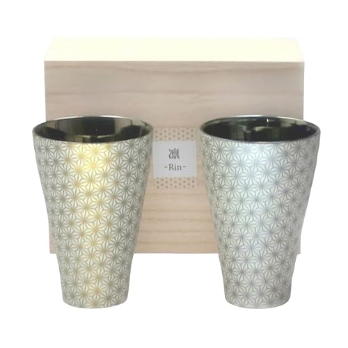 美濃焼 タンブラー 酒器 ビールグラス 約350ml ペアセット 電子レンジ対応 凛 rin 金 ゴールド & 銀 プラチナ 木箱入り ギフト 日本製 RIN-7007A