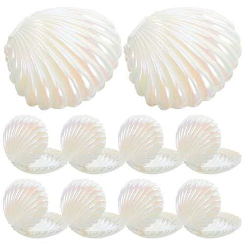 OFFSCH Lot de 10 Petites Boîtes à Dragées de Coquillage Nacré Blanc Contenants Irisés en Plastique Décorations Marines pour Fêtes Mariages et...