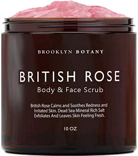 Brooklyn Botany Dead Sea Salt and British Rose Body Scrub & Facial Sugar Scrub, Hand Scrub, Foot Scrub - Great for Sensitive Skin - Moisturize, Exfoliate, and Smell Great - 10 oz