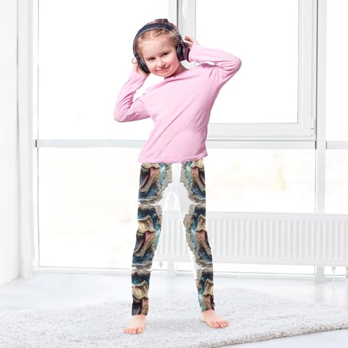 Boccsty Dinosaur Watercolor Oil Painting Girls Leggings Kids Yoga Pants Dance Active Tights 4T4