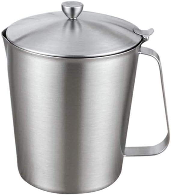 Milk Measuring Frothing Pitcher Jug Cup with Lid Stainless Steel Coffee Espresso Steaming Pitchers Cup Chocolate Candy Butter Cheese Melting 700ml(Size:9 * 7.5 * 13cm) (As Shown 10.5 * 8.8 * 14cm)