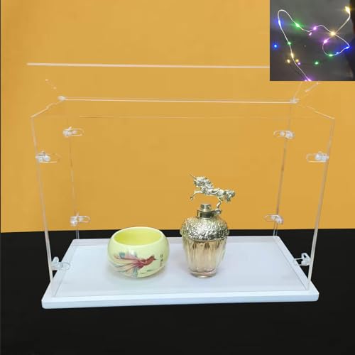 Clear Acrylic Display Cabinet Assembly, Thickened Base, top openable Door, Sturdy L-Shaped Buckle, dust Protection Cabinet for Action Doll Toy Collectibles (White, 55x33x30cm/22x13x12in)