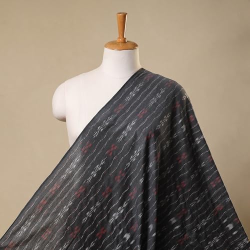 Image of Premium Sambalpuri Ikat Weave Pure Handloom Cotton Shirt Fabric Authentic Odisha Traditional Tie-Dye Craft, Soft & Breathable Natural Cotton Material for Custom Tailoring, Casual & Formal Wear