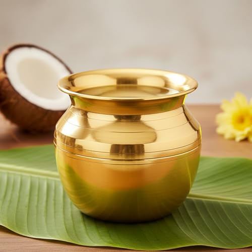 Image of PrettyKrafts 100% Pure Brass Lota /Kalash for Puja (600 ml) | Brass Lota for Pooja | Pital ka Lota for Puja | Kalasam Chembu | Peetal Lota for Puja | Kalash for Karwachauth