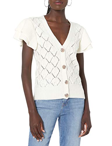 The Drop Women's Isha Ruffle Shoulder Sleeve Cardigan Sweater Whisper White, L #TOP27