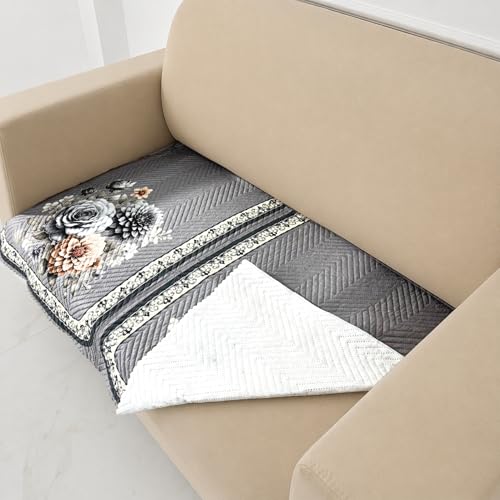 Image of Homerz 'Brooklyn Series' Premium Sofa Cover | Quilted Floral Design | Non-Slip Washable Sofa Protector | Soft Anti Slip Fabric (Grey, 2 Seater, Only Seat Cover)