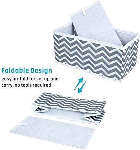 Image of Foldable Set of 6 Cloth Storage Box Closet Dresser Drawer Organizer Cube Basket Bins Containers Divider with Drawers for Underwear, Bras, Socks, Ties, Scarves (Set of 6 - White Grey Wave)